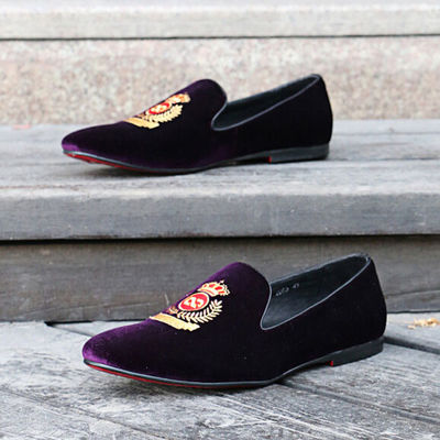 Các dịp khác nhau Đàn ông da nâu Loafer giày dép, vương miện thêu velvet giày dép