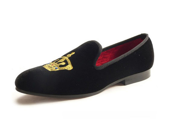 Motif Mens Summer Loafers, Slip On Crown Embroidery Mens Velvet Slippers (Mỹ)