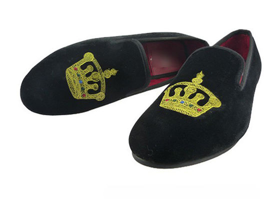 Motif Mens Summer Loafers, Slip On Crown Embroidery Mens Velvet Slippers (Mỹ)
