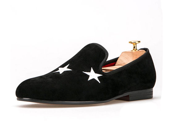 Màu xanh đậm Đàn ông Velvet Hút giày dép Đẹp Star Custom thêu dép
