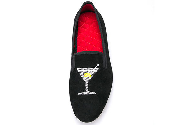 Phong thêu Đàn ông Velvet Loafers Đàn ông Đen hút thuốc Đàn ông với thiết kế thủy tinh rượu vang