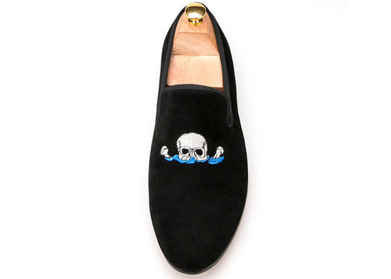 Casual Slipper Mens Velvet Loafers với trang trí thêu hộp sọ tùy chỉnh