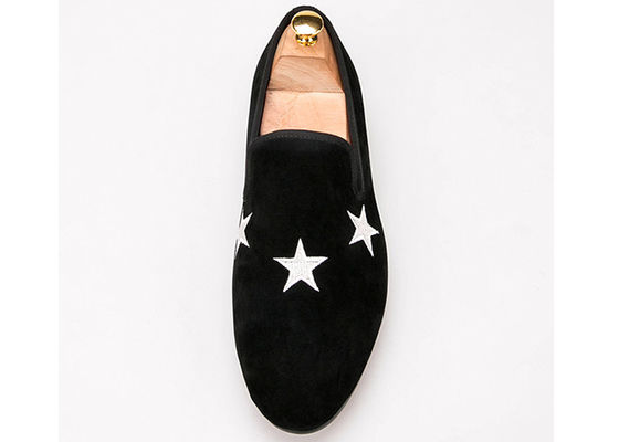 Màu xanh đậm Đàn ông Velvet Hút giày dép Đẹp Star Custom thêu dép