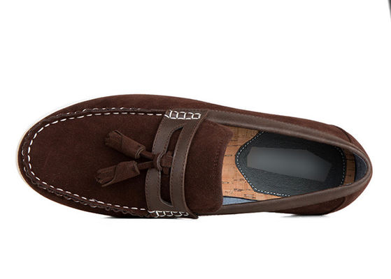 Giày chải đàn ông bền Tassels Flat Loafer Đàn ông Giày lái xe da nâu