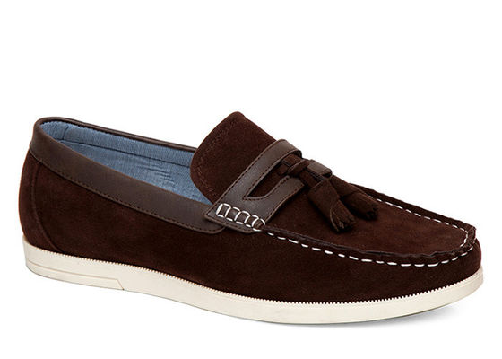 Giày chải đàn ông bền Tassels Flat Loafer Đàn ông Giày lái xe da nâu