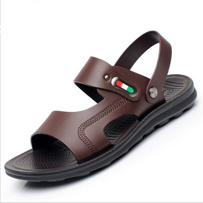 Đồ Sandal da làm bằng tay nam OEM / ODM Đồ Sandal da phẳng màu nâu