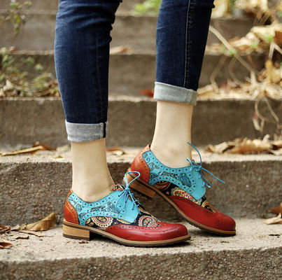 Phụ nữ phong cách Anh Brogue Oxford Giày đa màu Phụ nữ Da Derby Giày