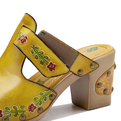Màu vàng thời trang nữ giày dép hoa T-band phụ nữ da clogs giày dép