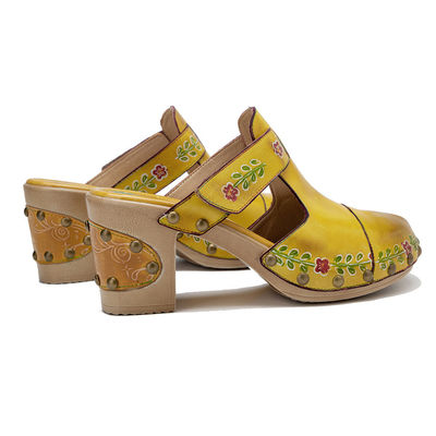 Màu vàng thời trang nữ giày dép hoa T-band phụ nữ da clogs giày dép