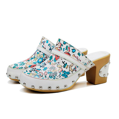 Màu sắc Bohemian Mules Platform Block Heel Sandals Da Clogs Giày