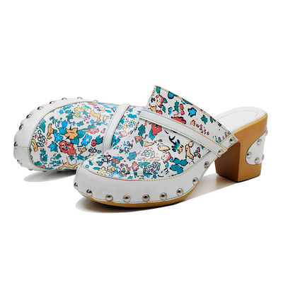 Màu sắc Bohemian Mules Platform Block Heel Sandals Da Clogs Giày
