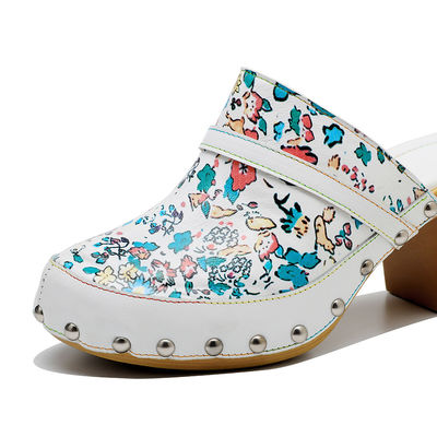 Màu sắc Bohemian Mules Platform Block Heel Sandals Da Clogs Giày
