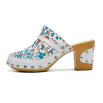 Màu sắc Bohemian Mules Platform Block Heel Sandals Da Clogs Giày