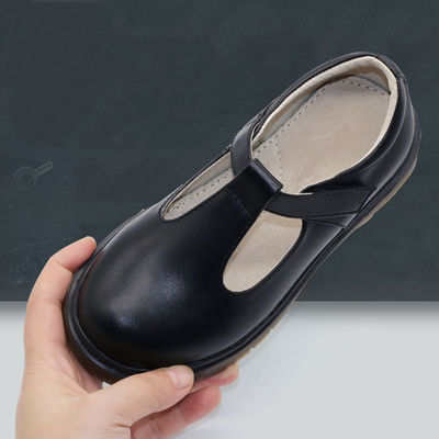 Giày học da đen tùy chỉnh với gót phẳng / cao su