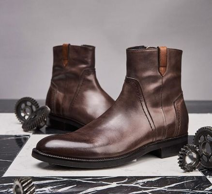 Anh điêu khắc Leisure Mens Gót mắt cá chân Pointed Toe Brogue phong cách giày Chelsea