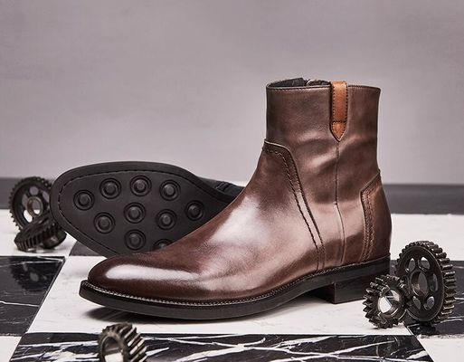 Anh điêu khắc Leisure Mens Gót mắt cá chân Pointed Toe Brogue phong cách giày Chelsea
