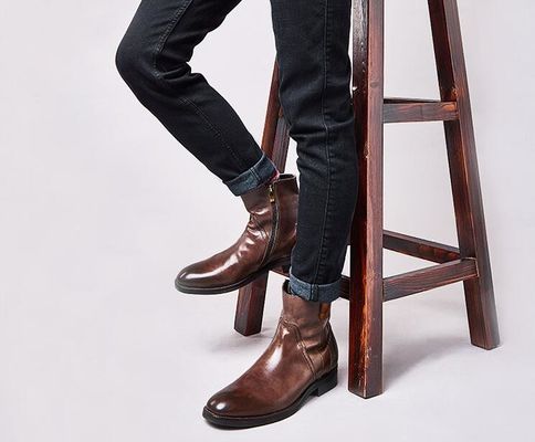 Anh điêu khắc Leisure Mens Gót mắt cá chân Pointed Toe Brogue phong cách giày Chelsea