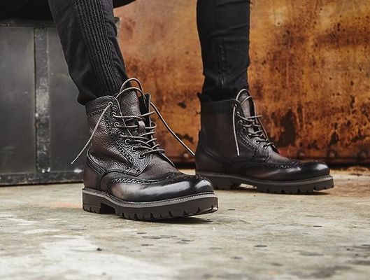 Đen / nâu Đồ đàn ông da Brogue mắt cá chân giày cao gót móng phong cách