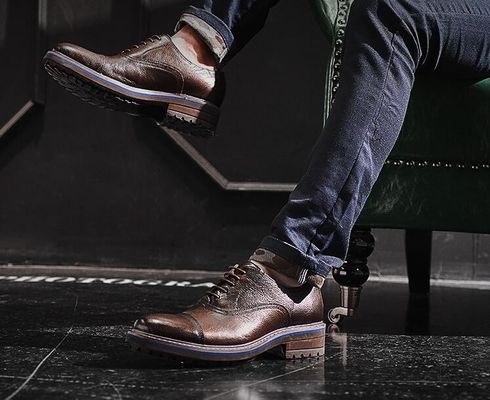 Giày đan xen kiểu đàn ông da giày giày đẹp Goodyear giày giày với hai ngón chân