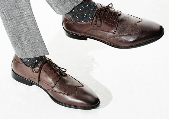 Giày chống trượt Italy Xách tay Oxford, Da nguyên hạt Đàn ông Giày trang phục màu nâu