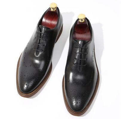 Tay chế tác bằng sáng chế đám cưới nam giới da quần áo giày Oxford phong cách với màu đen sọc