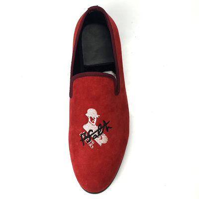 Red Mens Velvet Loafers Skull Style Custom Mens Flat Casual Shoes Sample Có sẵn