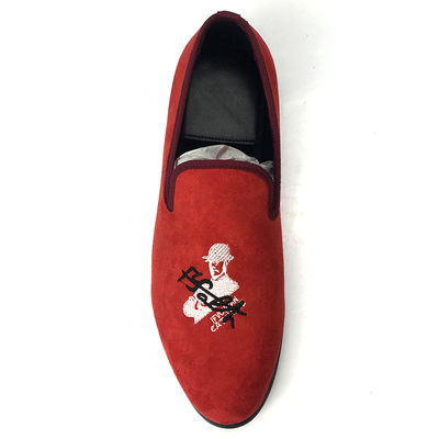 Red Mens Velvet Loafers Skull Style Custom Mens Flat Casual Shoes Sample Có sẵn