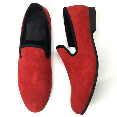 Phong cách Hoàng gia Đàn ông Slippers Velvet thêu Đàn ông Velvet Burgundy Loafers