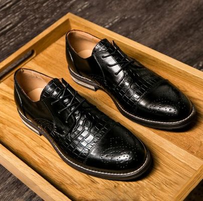 Giày da cá sấu Patina cho nam giới, Brogue Wingtips Giày da nam giới kỳ lạ