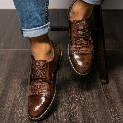 Giày da cá sấu Patina cho nam giới, Brogue Wingtips Giày da nam giới kỳ lạ