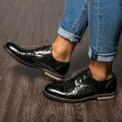 Giày da cá sấu Patina cho nam giới, Brogue Wingtips Giày da nam giới kỳ lạ