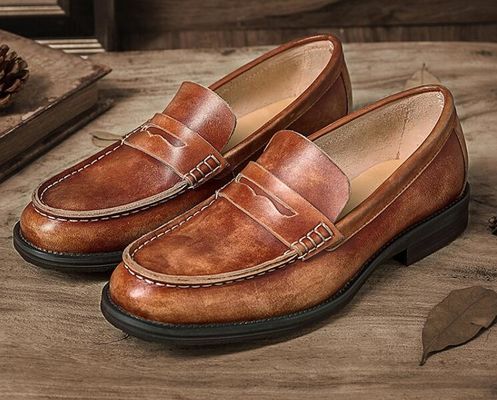 Những người đàn ông có hơi thở màu nâu Penny Loafers, giày da thật Loafers