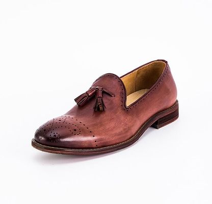 Mùa hè màu nâu Mens Loafers da Giày trượt trên Brogue Tassel Loafers