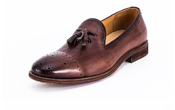 Mùa hè màu nâu Mens Loafers da Giày trượt trên Brogue Tassel Loafers