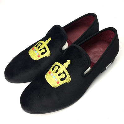 Đàn ông màu đen sang trọng Velvet Loafers Round Toe Breathable cho bữa tiệc / buổi tối