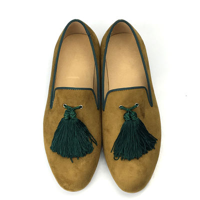 Màu vàng Mens Velvet Loafers Giày tùy chỉnh Pointed Toe Loafers da