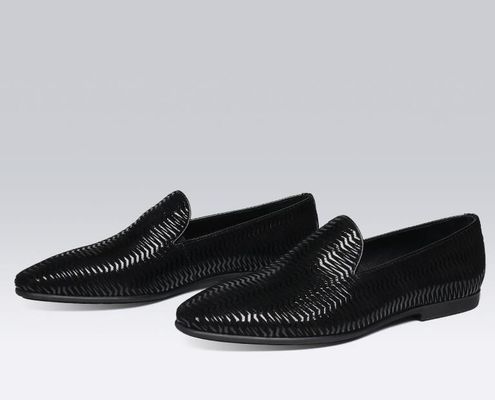 Loafers da màu đỏ người Ý đàn ông Loafers da dệt với mô hình sóng