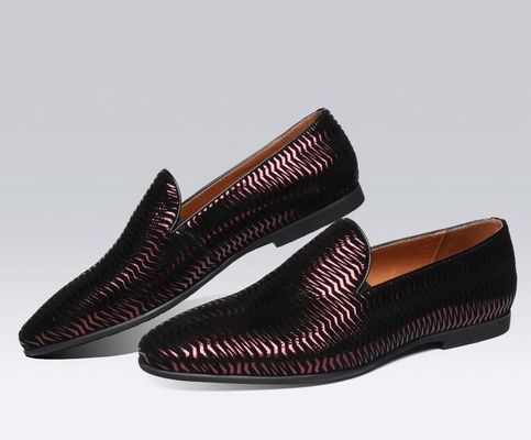 Loafers da màu đỏ người Ý đàn ông Loafers da dệt với mô hình sóng