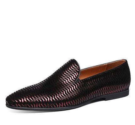 Loafers da màu đỏ người Ý đàn ông Loafers da dệt với mô hình sóng