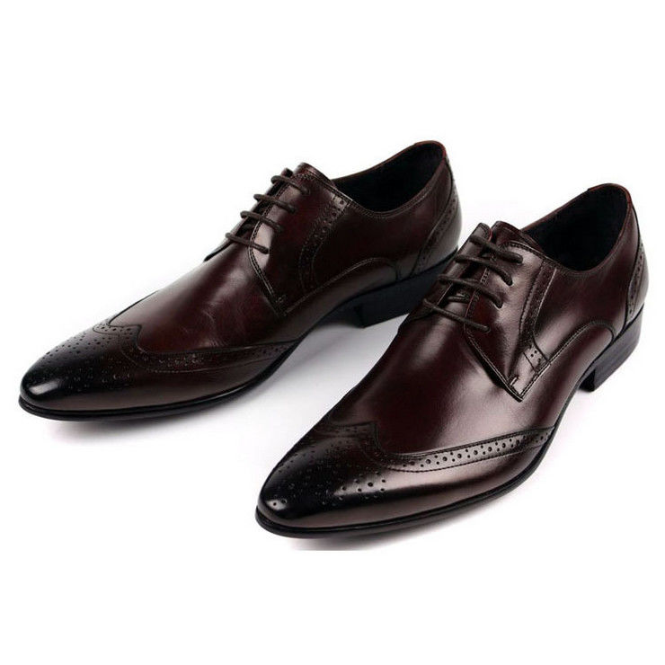 Đàn ông Full Grain giày da phong cách thiết kế Brogue Đàn ông Pointed giày trang phục chính thức