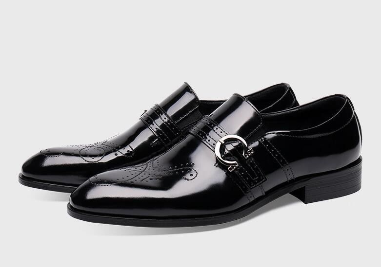 Giày mặc đàn ông làm bằng tay thoải mái Đen Italy Monk Strap Giày đàn ông